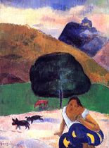 Поль Гоген Пейзаж с черными свиньями и таитынкой-1891